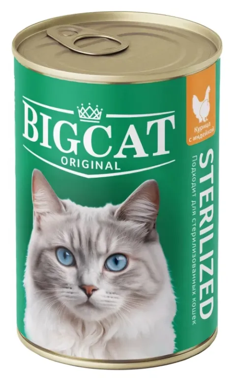 ЗООГУРМАН "Big Cat" для стерилизованных кошек с курицей и индейкой в желе 350 г