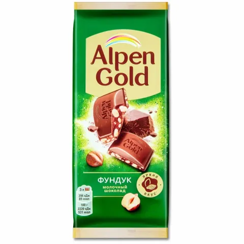 Шоколад ALPEN GOLD молочный с фундуком 80 г