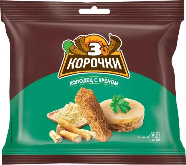 Сухарики ТРИ КОРОЧКИ ржано-пшеничные холодец с хреном 40 г