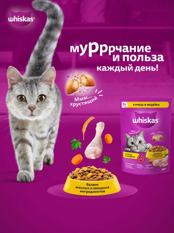 WHISKAS подушечки с нежным паштетом WHISKAS подушечки с нежным паштетом "Аппетитное ассорти с курицей и индейкой" 800 г