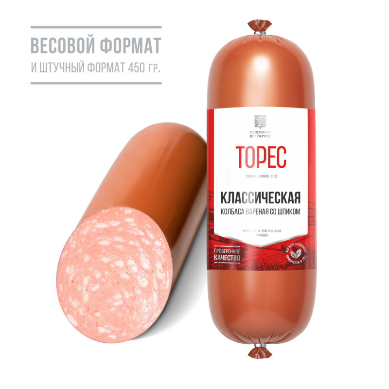 Колбаса ТОРЕС Колбаса ТОРЕС "Классическая" вареная третий сорт 450 г