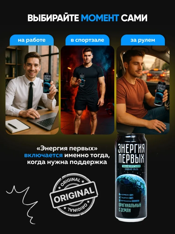 Напиток энергетический ЭНЕРГИЯ ПЕРВЫХ ЭНЕРГИЯ ЗВЕЗД "Оригинальный с Земли" 0.45 л