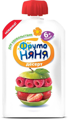 Десерт фруктовый ФРУТОНЯНЯ из яблок клубники и малины с 6 месяцев 90 г