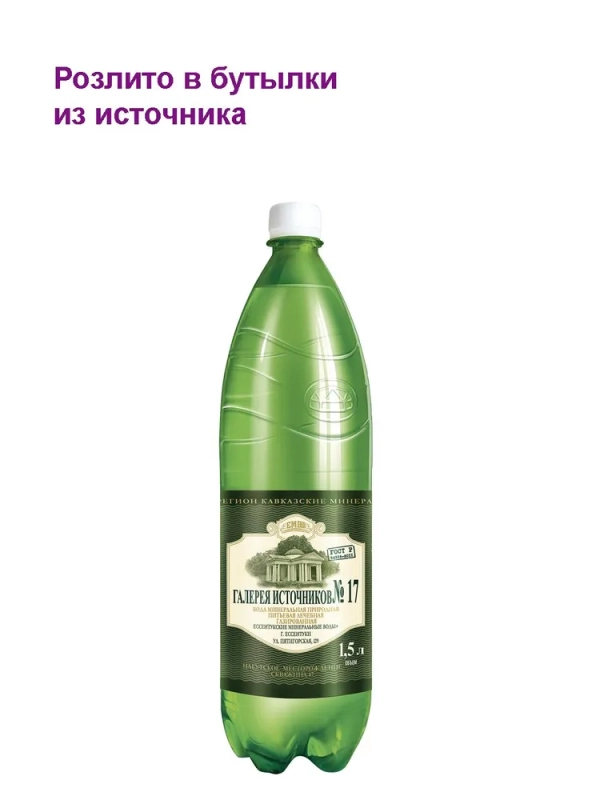 Вода минеральная ЕМВ "Галерея источников №17 г. Ессентуки" лечебная газированная 1.5 л