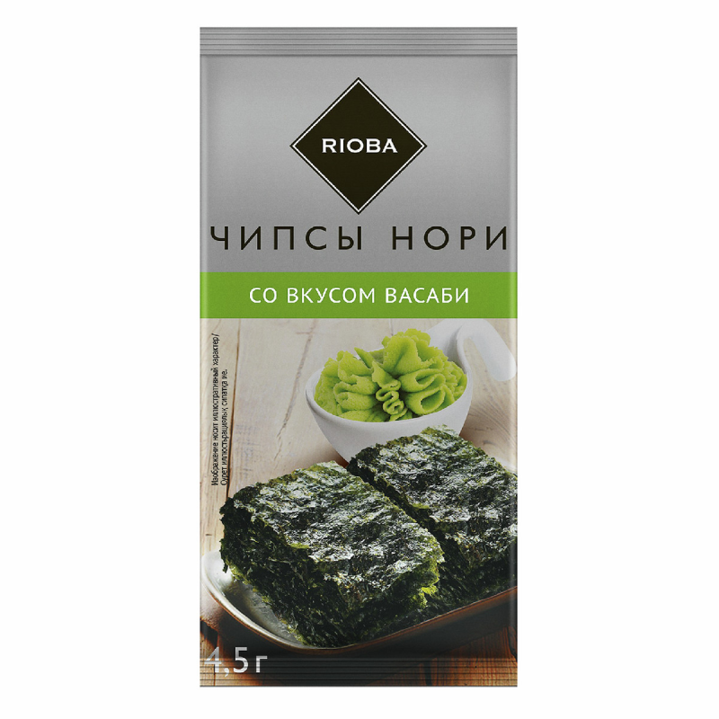 Чипсы-нори НОРИ RIOBA с соусом васаби 4.5 г Чипсы-нори НОРИ RIOBA с соусом васаби 4.5 г