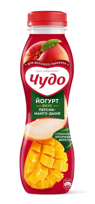 Йогурт питьевой ЧУДО персик-манго-дыня 260 г 1,9%