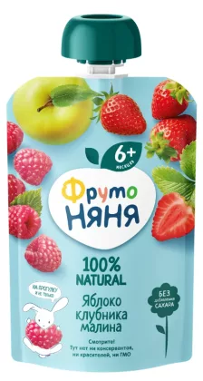 Десерт фруктовый ФРУТОНЯНЯ из яблок клубники и малины с 6 месяцев 90 г