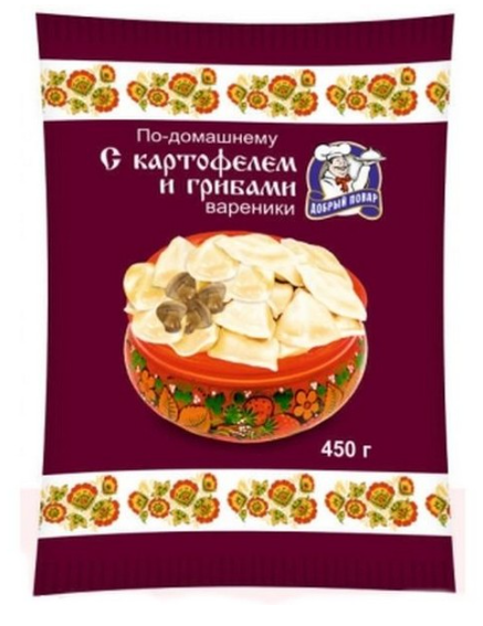 Вареники ДОБРЫЙ ПОВАР Вареники ДОБРЫЙ ПОВАР "По-домашнему" с картофелем и грибами 450 г