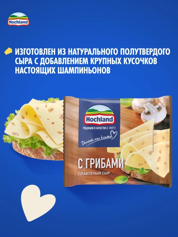 Сыр HOCHLAND плавленый с грибами 150 г 45%