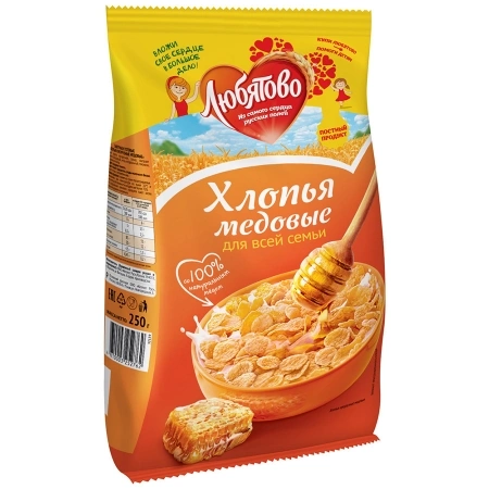 Хлопья ЛЮБЯТОВО кукурузные медовые 250 г