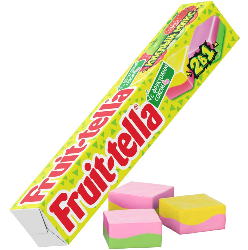 Конфеты FRUITTELLA "Кислый микс" 2 в 1 яблоко-клубника-лимон-малина  жевательные 41 г