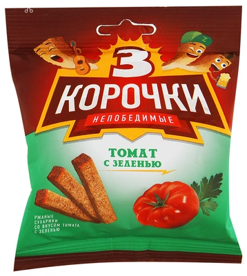 Сухарики ТРИ КОРОЧКИ ржаные томат с зеленью 40 г