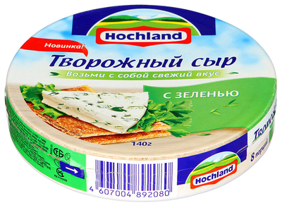 Сыр HOCHLAND творожный с зеленью 140 г 60% Сыр HOCHLAND творожный с зеленью 140 г 60%