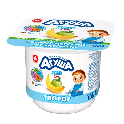 Творог АГУША "Детский" яблоко и банан 100 г 3,9%