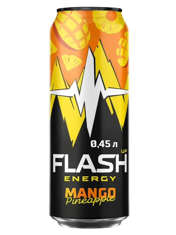 Флэш напиток энергетический NERGY "Манго и ананас" газированный 0.45 л желтый ж/б
