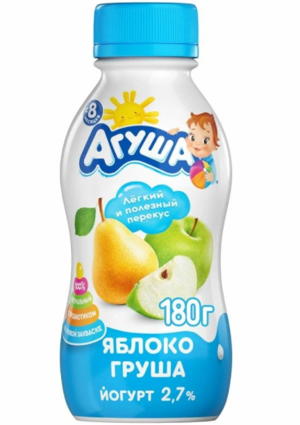 Йогурт АГУША "Яблоко-груша" фруктовый 180 мл 2,7%