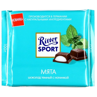 Шоколад RITTER SPORT темный с мятной начинкой 100 г