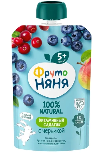 ФрутоНяня Пюре "Витаминный салатик" из яблок, черники, клюквы и брусники уп. 90 г
