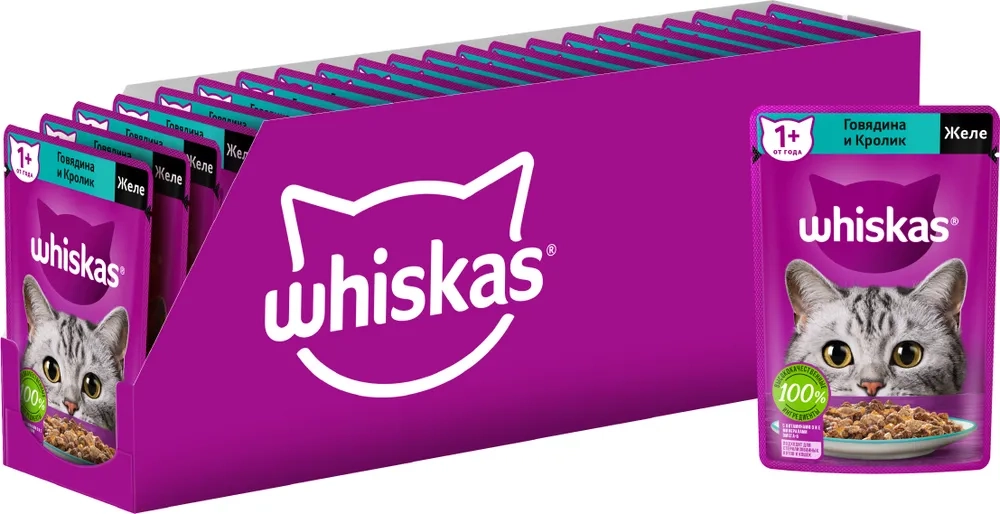 WHISKAS желе с говядиной и кроликом 85 г