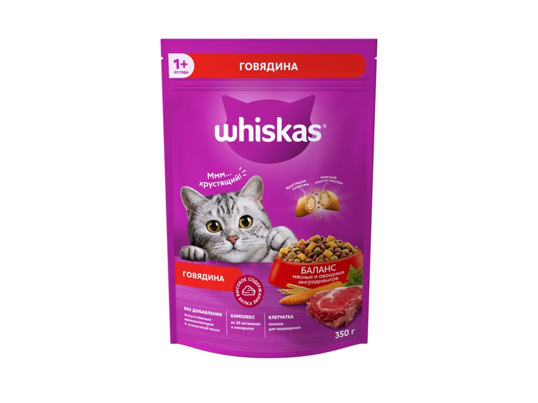 WHISKAS подушечки паштет с говядиной 350 г