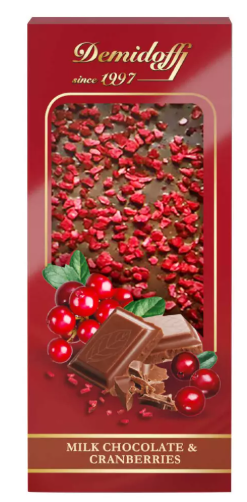 Шоколад DEMIDOFF молочный с добавлением кусочков сушеной клюквы 80 г