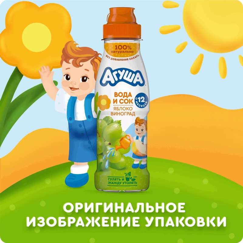 Напиток сокосодержащий АГУША "Вода и сок" яблоко-виноград с 12 месяцев 300 мл