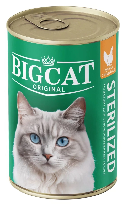ЗООГУРМАН "Big Cat" для стерилизованных кошек с курицей и индейкой в желе 350 г