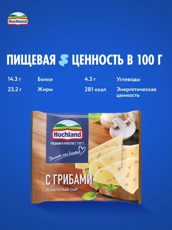 Сыр HOCHLAND плавленый с грибами 150 г 45%