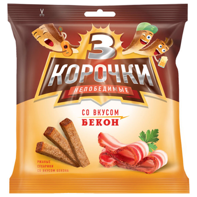 Сухарики ТРИ КОРОЧКИ ржаные бекон 100 г