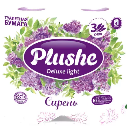 Бумага туалетная PLUSHE "Deluxe Light" сирень трехслойная 4 шт.