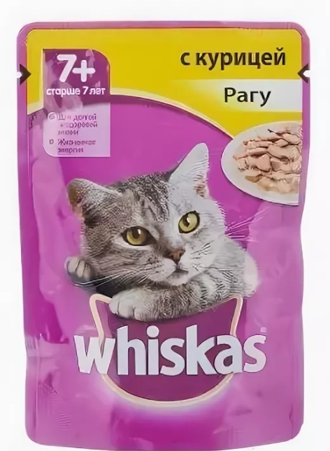 WHISKAS рагу с курицей для кошек старше 7 лет 85 г
