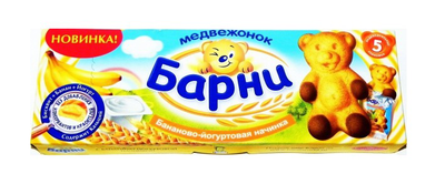 Пирожное МЕДВЕЖОНОК БАРНИ бисквитное с бананово-йогуртовой начинкой 150 г
