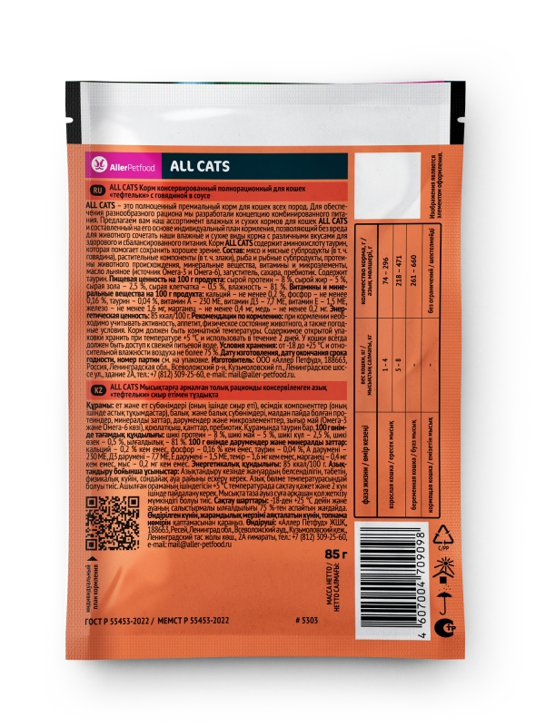 ALL CATS тефтельки с говядиной в соусе 85 г