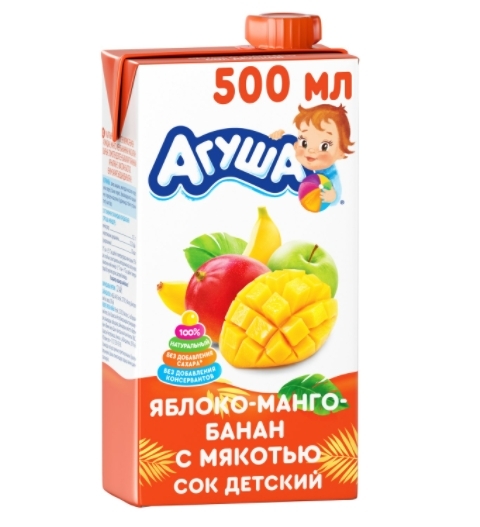 Сок АГУША яблоко-манго-банан 500 мл