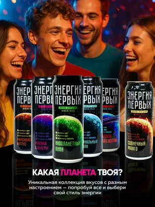 Напиток энергетический ЭНЕРГИЯ ПЕРВЫХ ЭНЕРГИЯ ЗВЕЗД Напиток энергетический ЭНЕРГИЯ ПЕРВЫХ ЭНЕРГИЯ ЗВЕЗД "Инопланетный Киви" 0.45 л ж/б