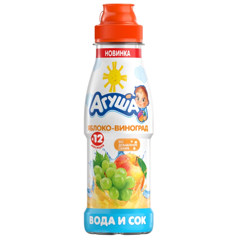 Напиток сокосодержащий АГУША "Вода и сок" яблоко-виноград с 12 месяцев 300 мл