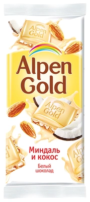 Шоколад ALPEN GOLD белый с миндаль и кокос 80 г