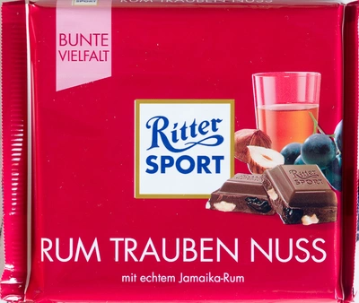 Шоколад RITTER SPORT молочный с ромом, изюмом и орехом 100 г