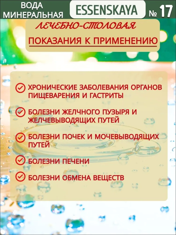 Вода минеральная РЕЦЕПТЪ ОТ ПРИРОДЫ "Ессентуки №17" лечебная газированная 0,45 л