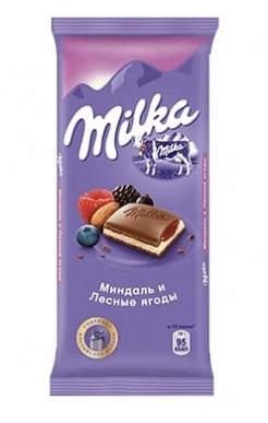 Шоколад MILKA молочный миндаль и лесные ягоды 90 г Шоколад MILKA молочный миндаль и лесные ягоды 90 г