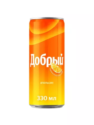 Напиток ДОБРЫЙ со вкусом апельсина газированный 0,33л ж/б Напиток ДОБРЫЙ со вкусом апельсина газированный 0,33л ж/б