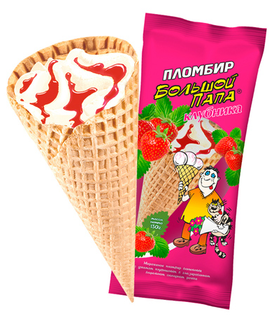 Мороженое БОЛЬШОЙ ПАПА "Пломбир" клубника 130 г 12%