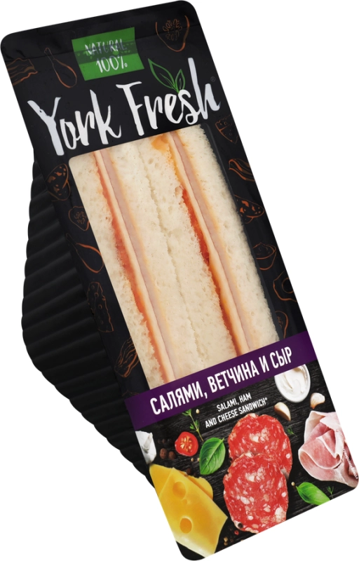Сэндвич с салями,ветчиной и сыром зам.Йорк фреш 150гр