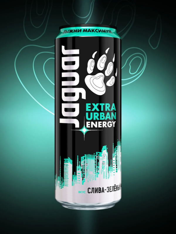 Напиток энергетический JAGUAR "Extra Urban Energy"  со вкусом слива-зеленый чай газированный 440 мл