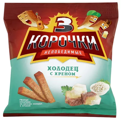 Сухарики ТРИ КОРОЧКИ ржано-пшеничные холодец с хреном 100 г