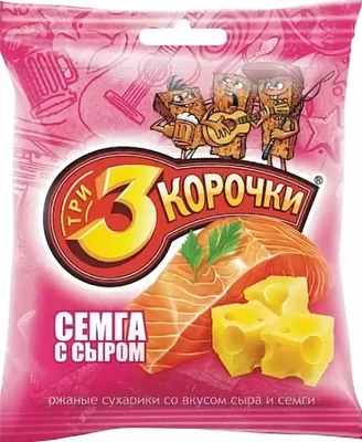 Сухарики ТРИ КОРОЧКИ ржано-пшеничные семга и сыр 40 г