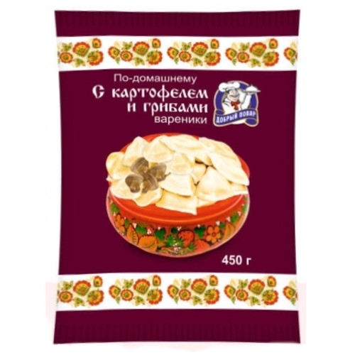 Вареники ДОБРЫЙ ПОВАР Вареники ДОБРЫЙ ПОВАР "По-домашнему" с картофелем и грибами 450 г