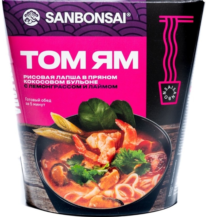 Лапша SANBONSAI "Том ям" рисовая  в кокосовом бульоне с лемонграссом и лаймом 113 г
