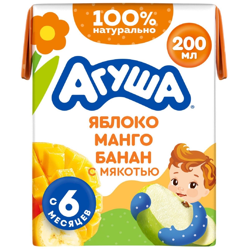 Сок АГУША яблоко-манго-банан с мякотью 0.2 л Сок АГУША яблоко-манго-банан с мякотью 0.2 л