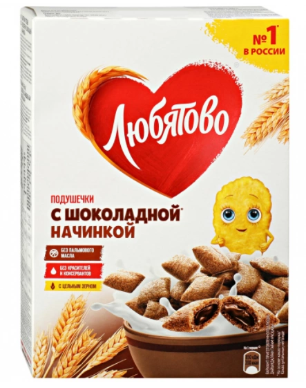 Подушечки ЛЮБЯТОВО с шоколадной начинкой 220 г